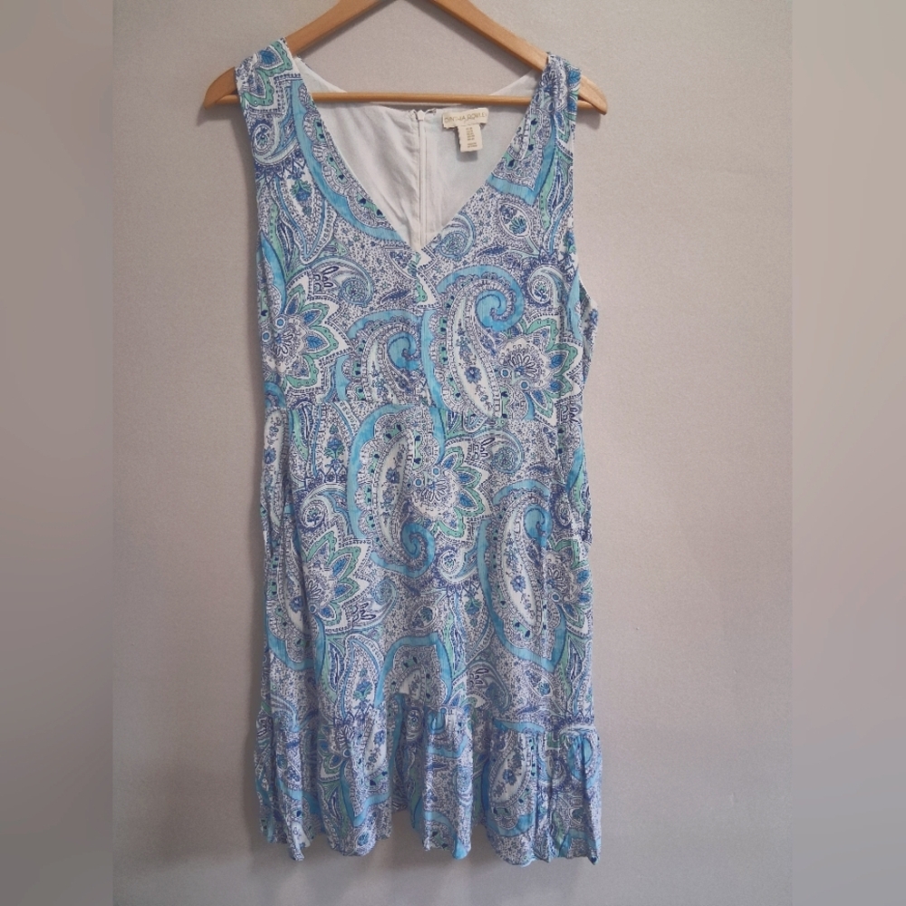 Cynthia Rowley Paisley Rayon Viscose Gauze V-Neck Dress Size 10 Preppy Resort